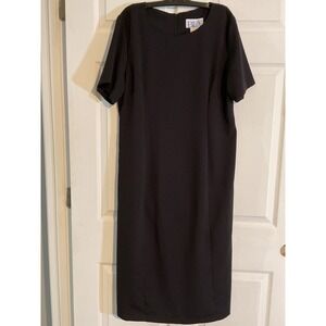 BFA Classics Black Short Sleeve Sheath Dress 51072 Petite Womens 14P Made in USA